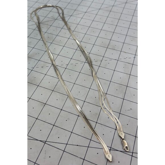 Sterling Silver Multi Strand Herringbone .925 Vintage Necklace Chain 30" - Picture 6 of 8